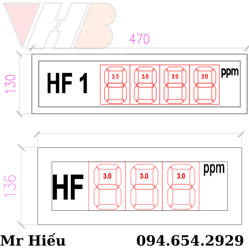 Hình 2: Bảng LED hiển thị khí ga HF